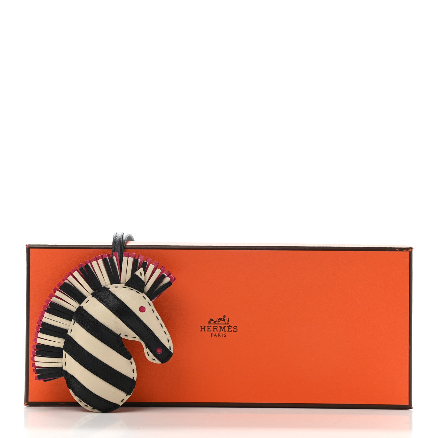 Hermes Milo Lambskin Geegee Savannah Bag Charm Craie Black Rose Mexico 4 of 4