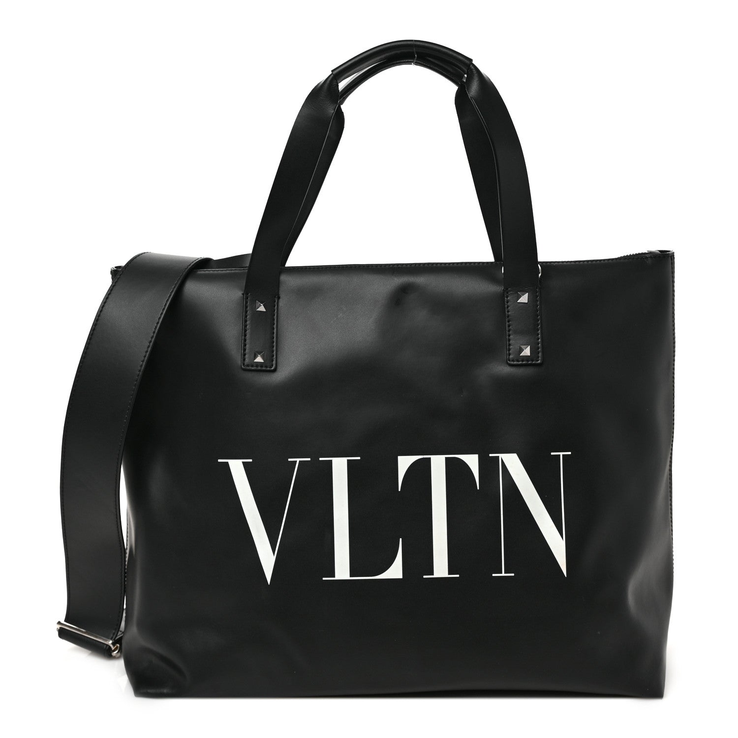 Valentino Garavani Calfskin VLNT Print Rockstud Top Handle Messenger Tote Black 1 of 8