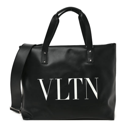 Valentino Garavani Calfskin VLNT Print Rockstud Top Handle Messenger Tote Black 1 of 8
