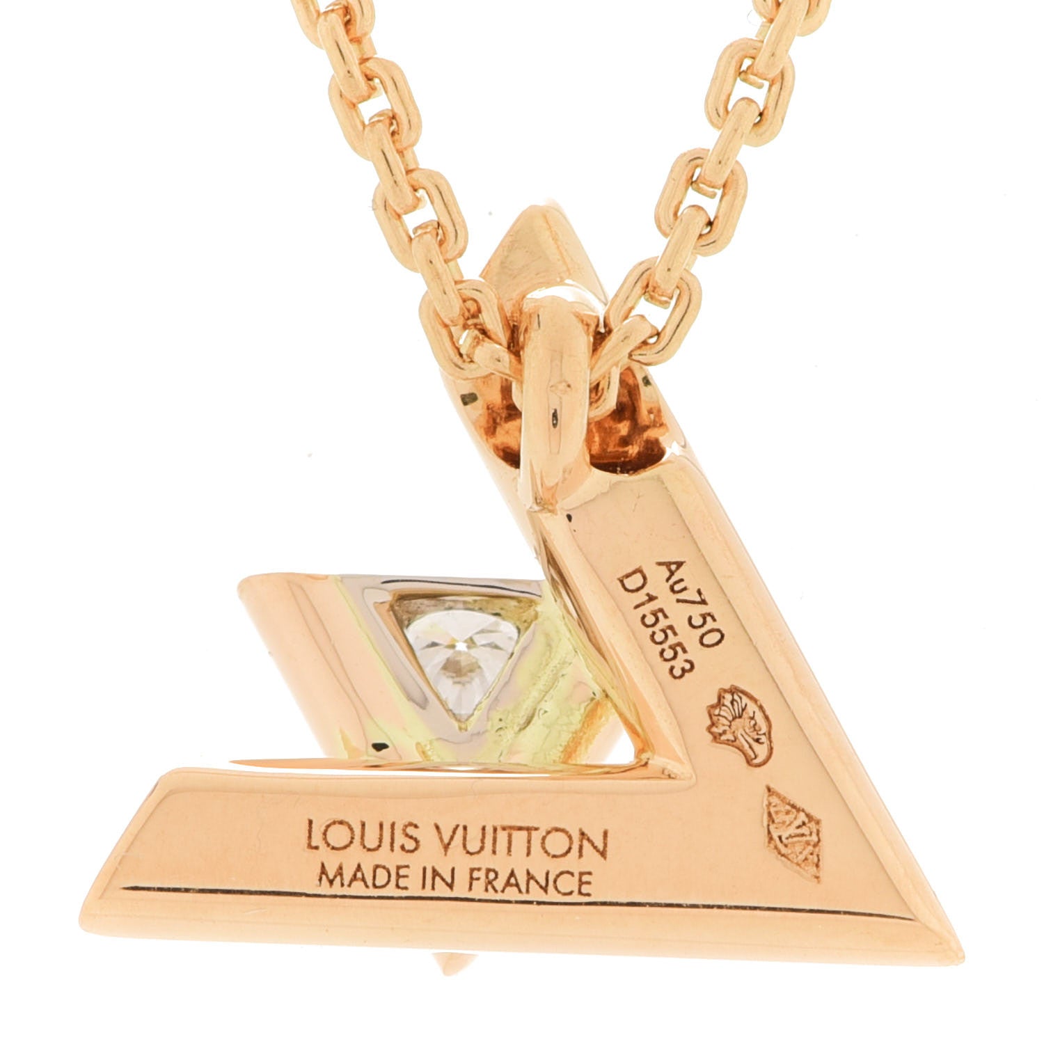 Louis Vuitton 18K Yellow Gold Diamond Small LV Volt One Pendant Necklace 3 of 4