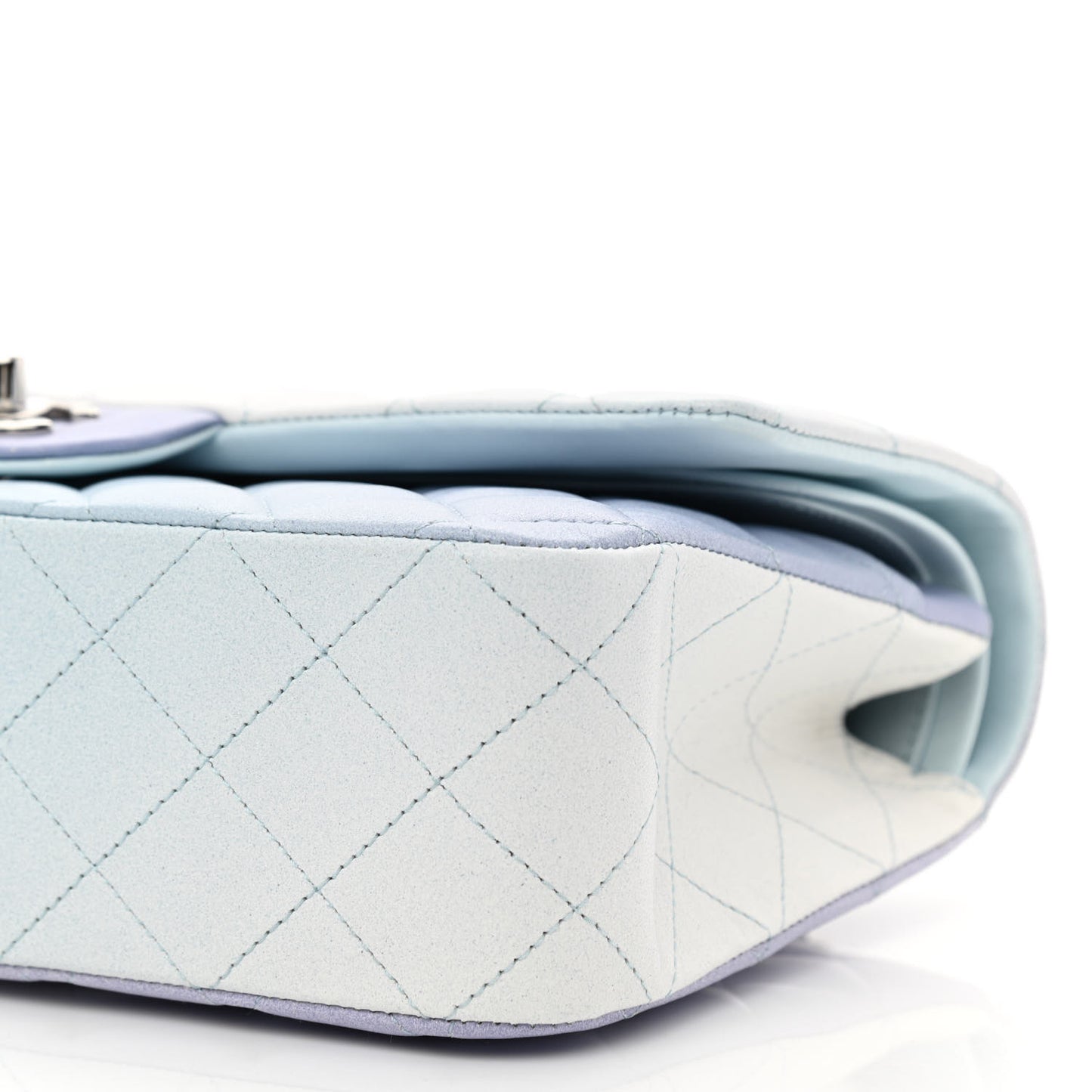Perforated Lambskin Quilted Medium Double Flap Light Blue Light Purple White