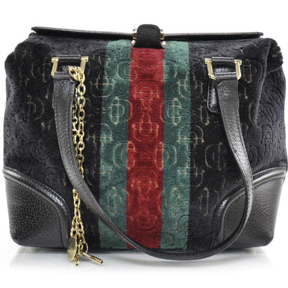 Gucci Velvet Horsebit Embossed Treasure Boston Black 1 of 11