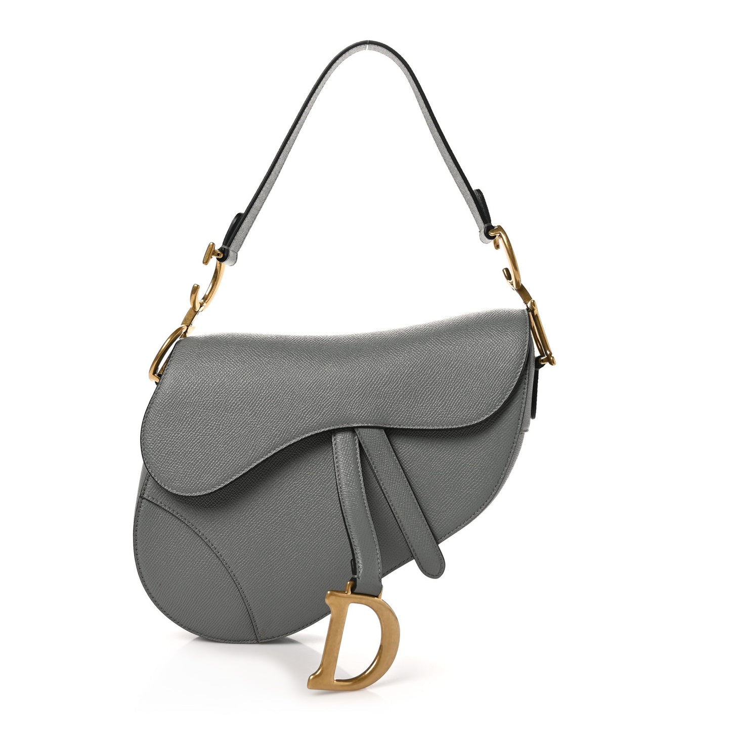 Grained Calfskin Saddle Bag Grey Stone