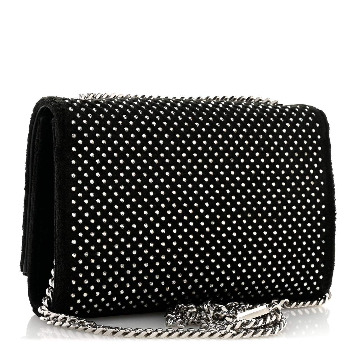Velvet Crystal Studded Monogram Small Kate Satchel Black