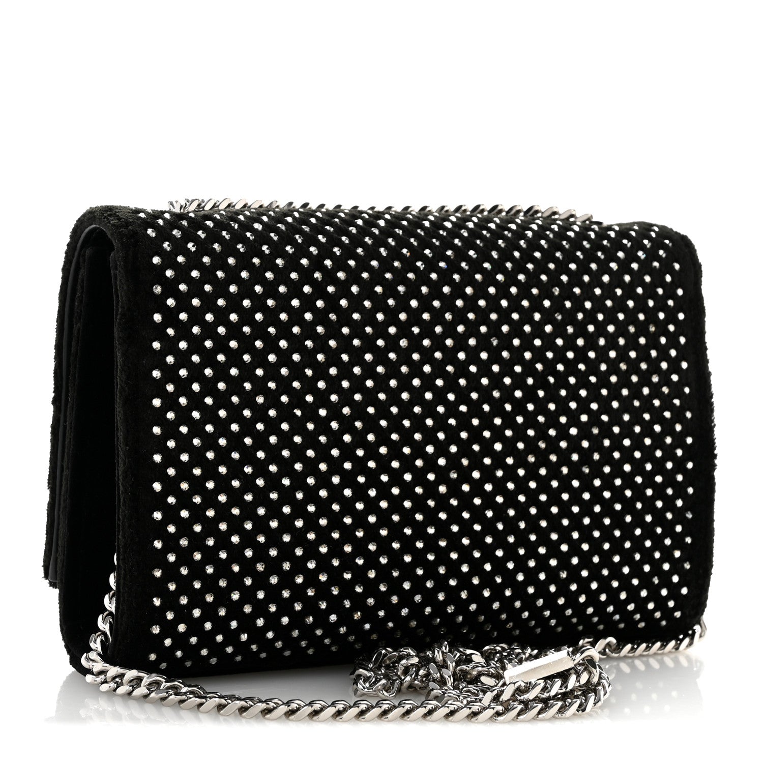Saint Laurent Velvet Crystal Studded Monogram Small Kate Satchel Black 3 of 13
