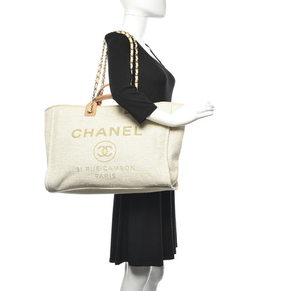 Chanel Woven Straw Raffia Large Deauville Tote Light Beige 2 of 10