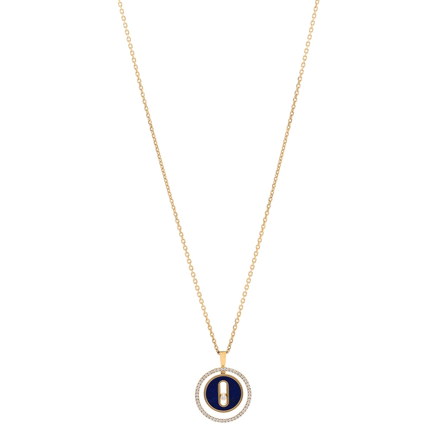 Messika 18K Yellow Gold Diamond Lapis Lazuli PM Lucky Move Pendant Necklace 1 of 5