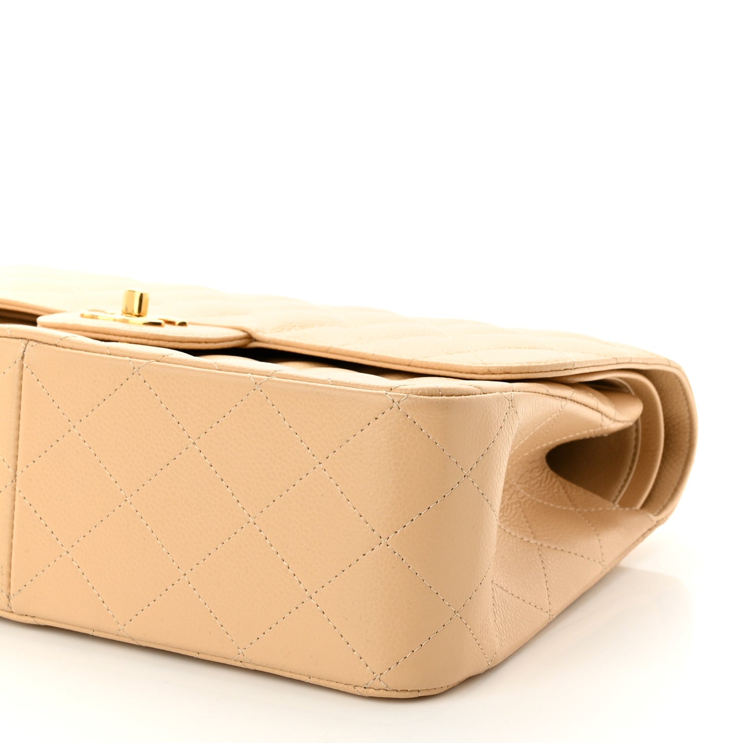 Caviar Quilted Jumbo Double Flap Beige Clair
