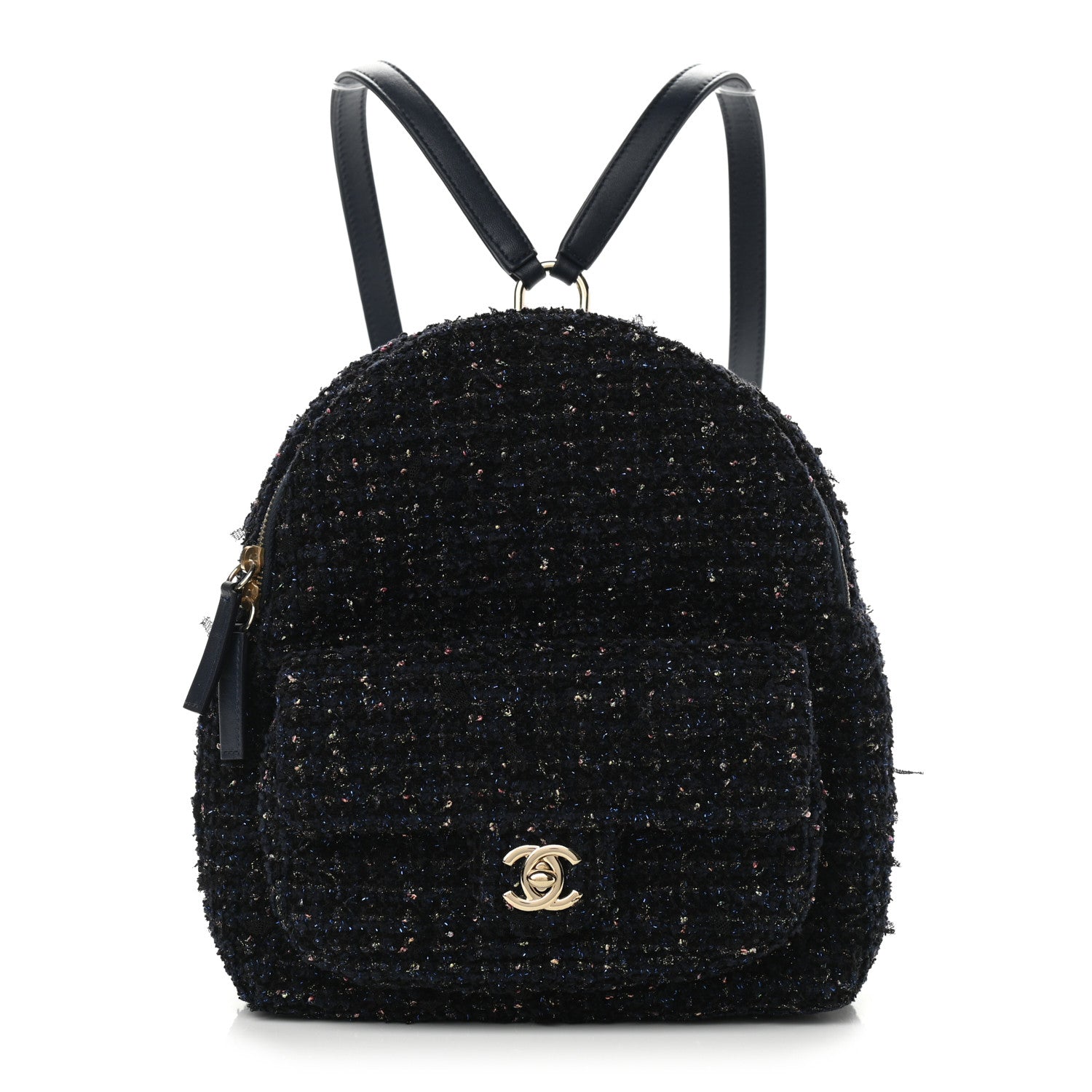Chanel Tweed Front Pocket Backpack Navy 1 of 8