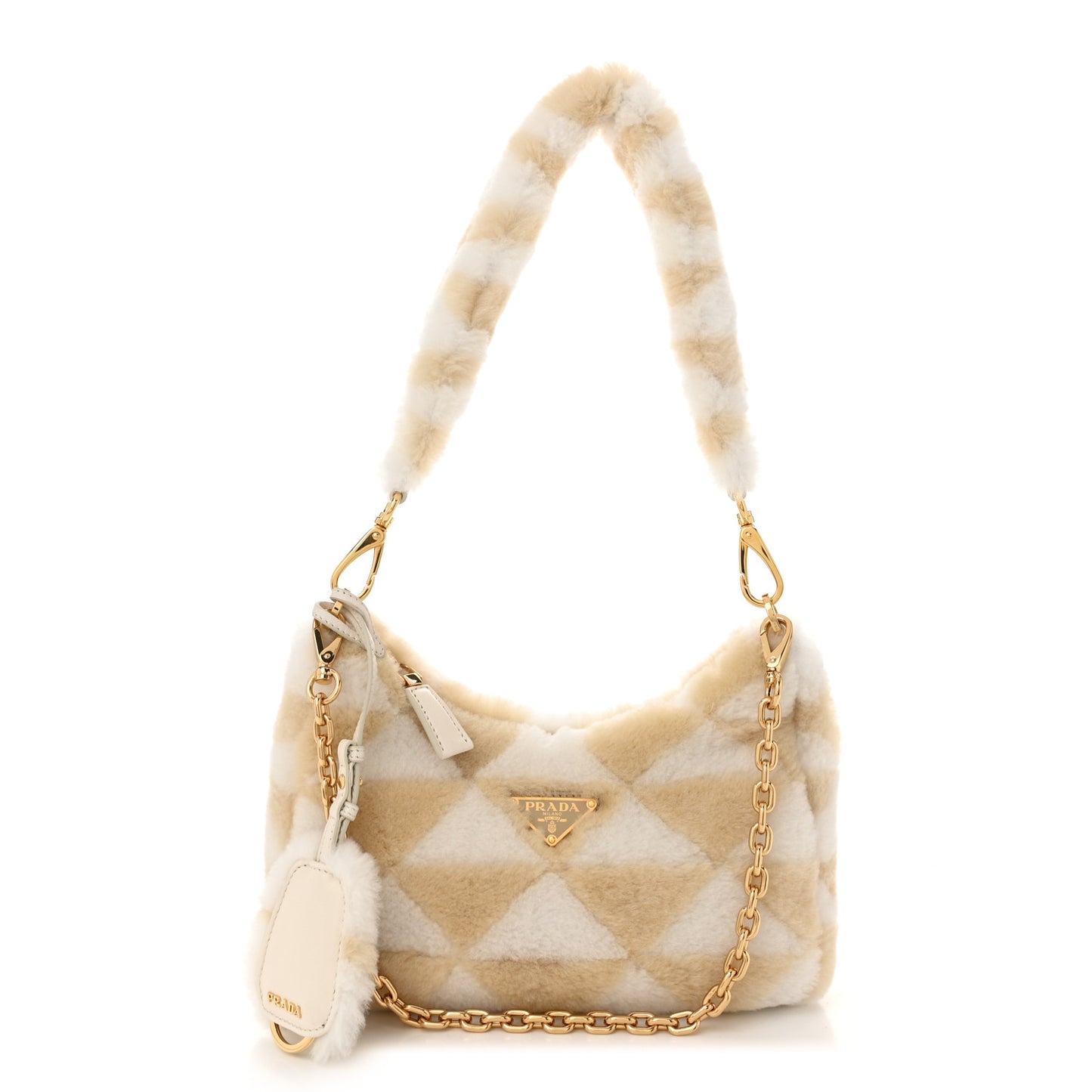 Montone Shearling Nappa Mini Re-Edition Shoulder Bag Ecru Bianco
