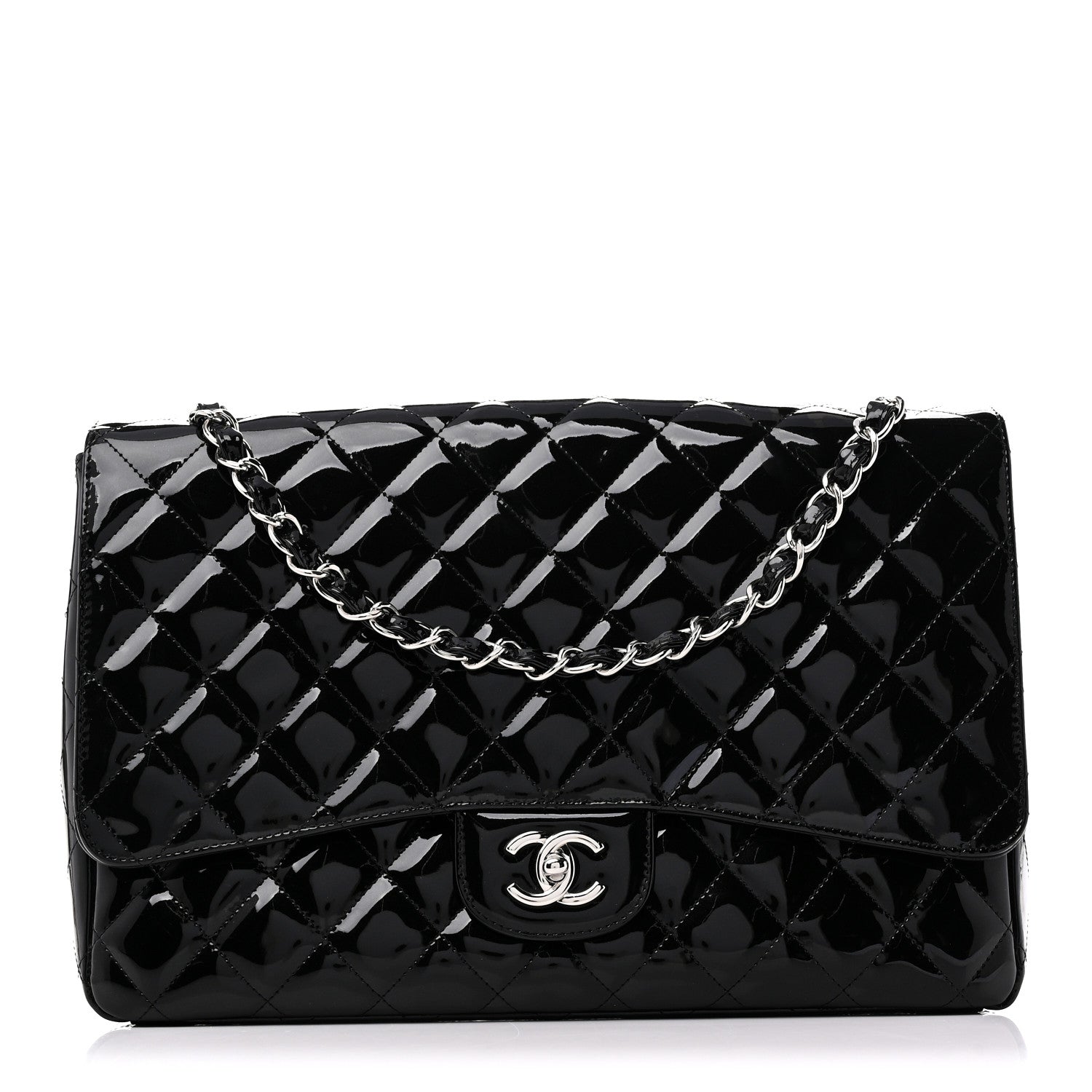 Chanel Patent Calfskin Sparkle Quilted Maxi Single Flap Black 1 of 10
