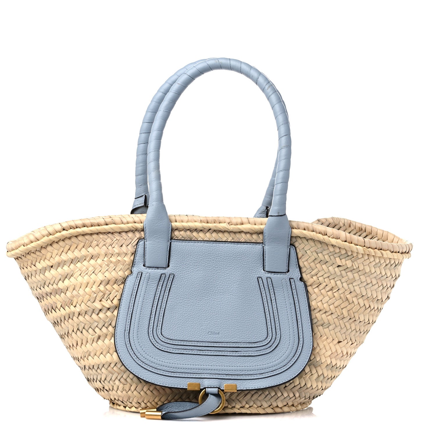 Chloe Raffia Small Grain Calfskin Medium Marcie Basket Shady Blue 1 of 9