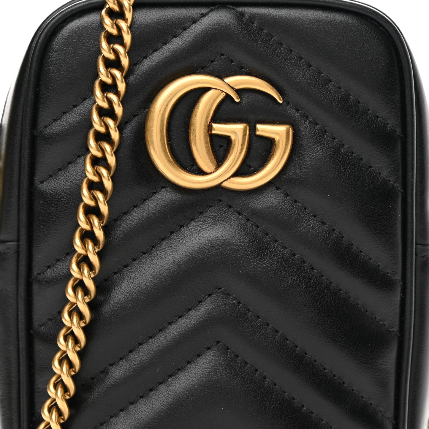 Calfskin Matelasse Mini GG Marmont Crossbody Bag Black