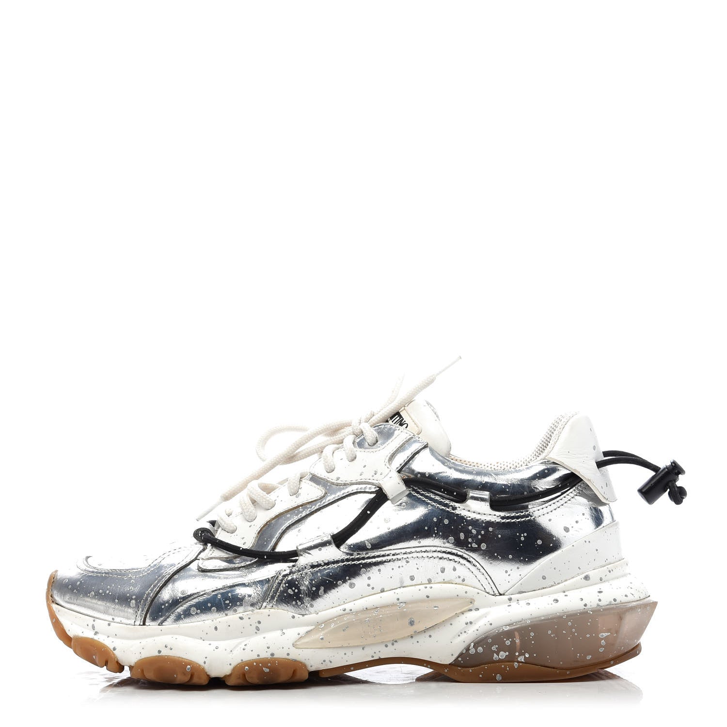 Valentino Garavani Metallic Calfskin Paint Splatter Mens Bounce Sneakers 41 Silver 1 of 8