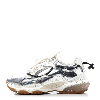 Valentino Garavani Metallic Calfskin Paint Splatter Mens Bounce Sneakers 41 Silver 1 of 8