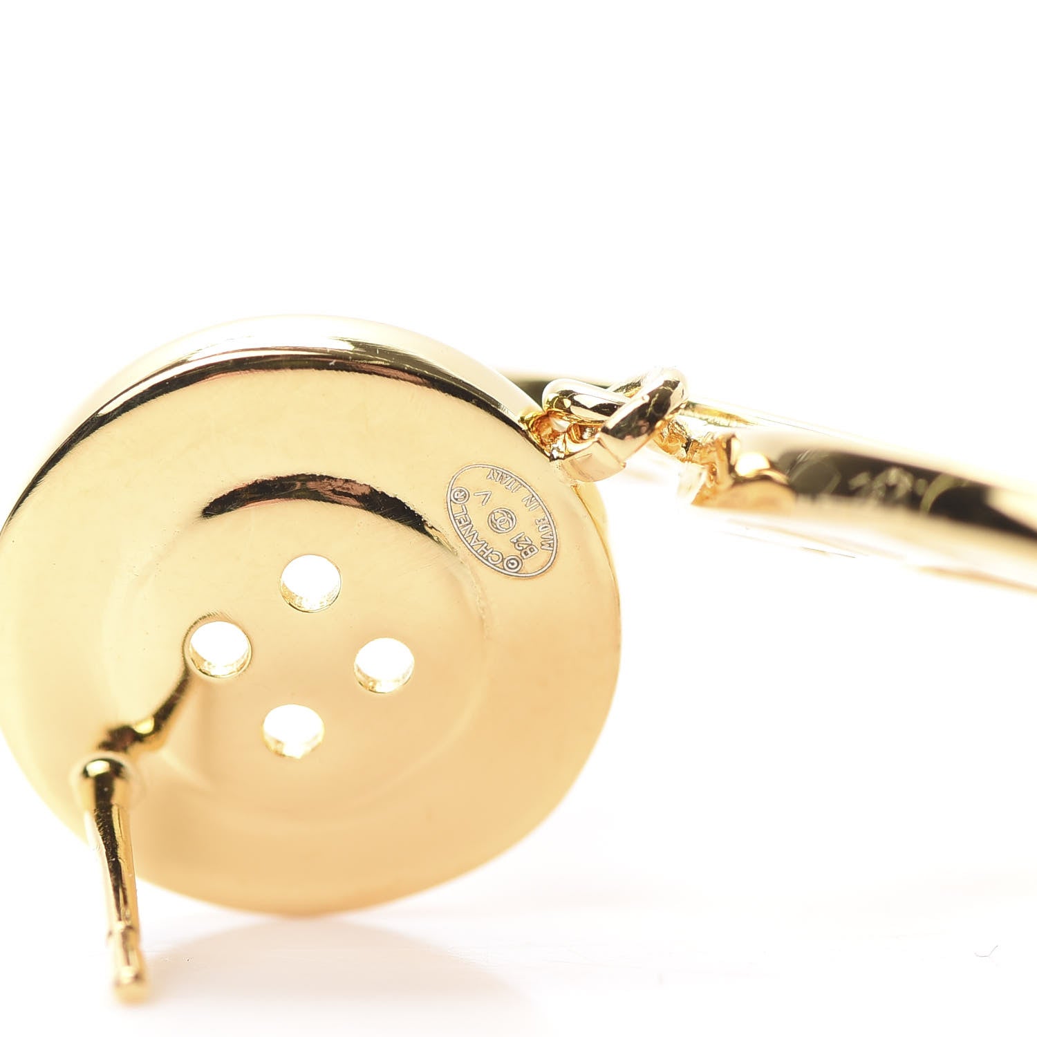 Chanel Metal Large Paris Button Earrings Gold 4 of 5