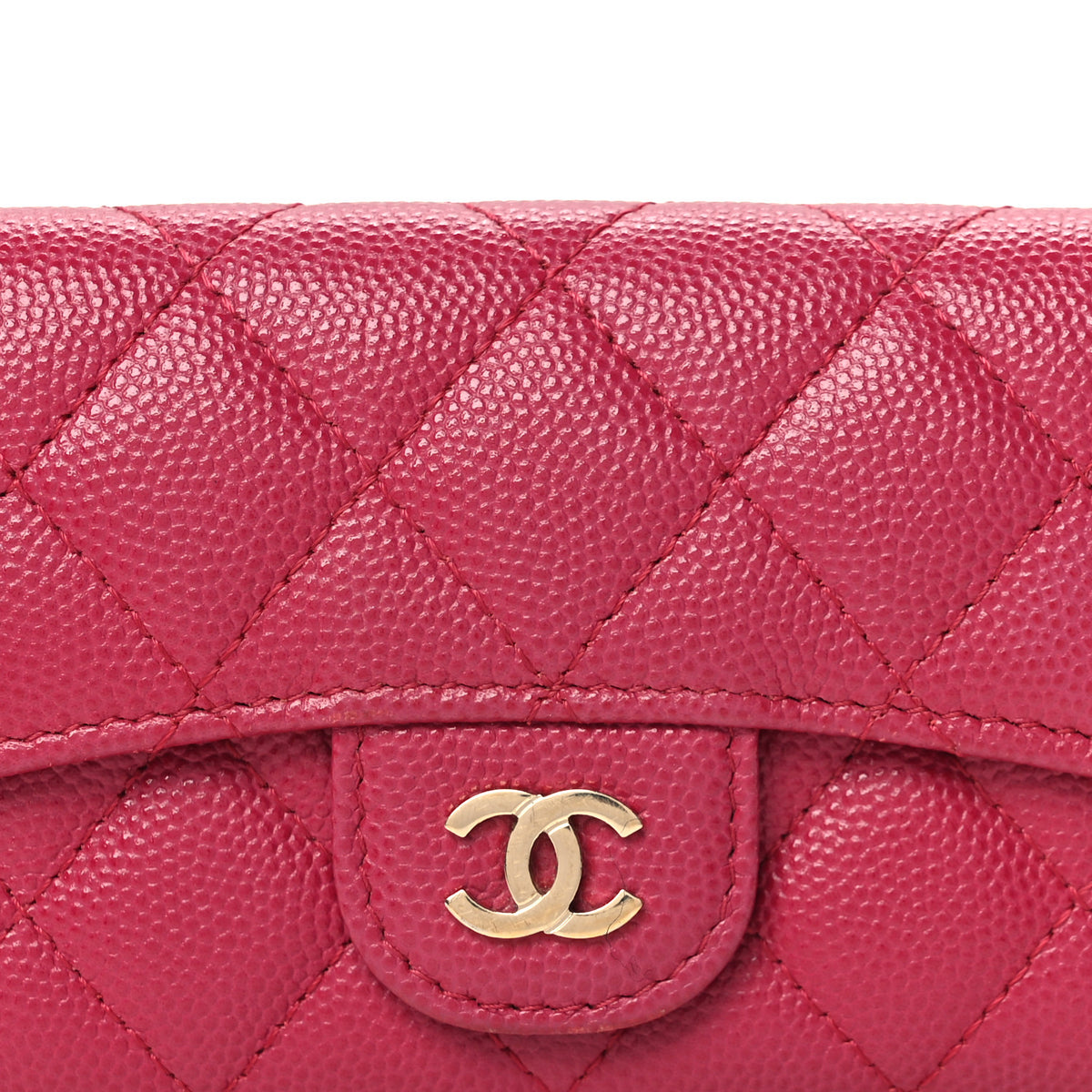 Caviar Quilted Flap Card Holder Wallet Dark Pink