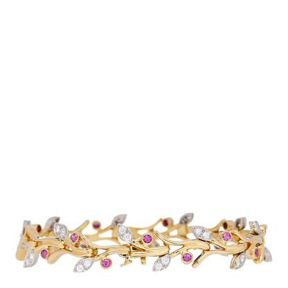 Tiffany 18K Yellow Gold Platinum Diamond Pink Sapphire Vine Bracelet 2 of 3