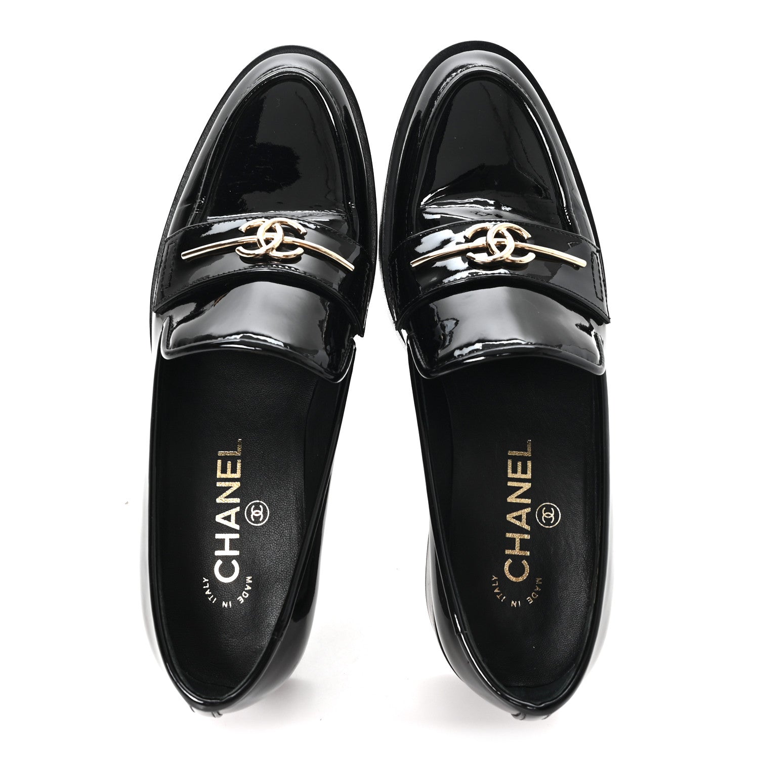 Chanel Patent Calfskin Metal CC Mocassin Loafers 38.5 Black 2 of 9
