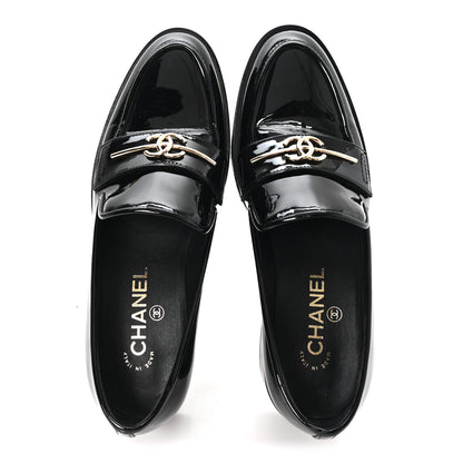Chanel Patent Calfskin Metal CC Mocassin Loafers 38.5 Black 2 of 9