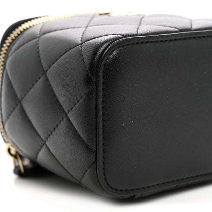 Chanel Lambskin Quilted Top Handle Mini Vanity Case With Chain Black 9 of 12