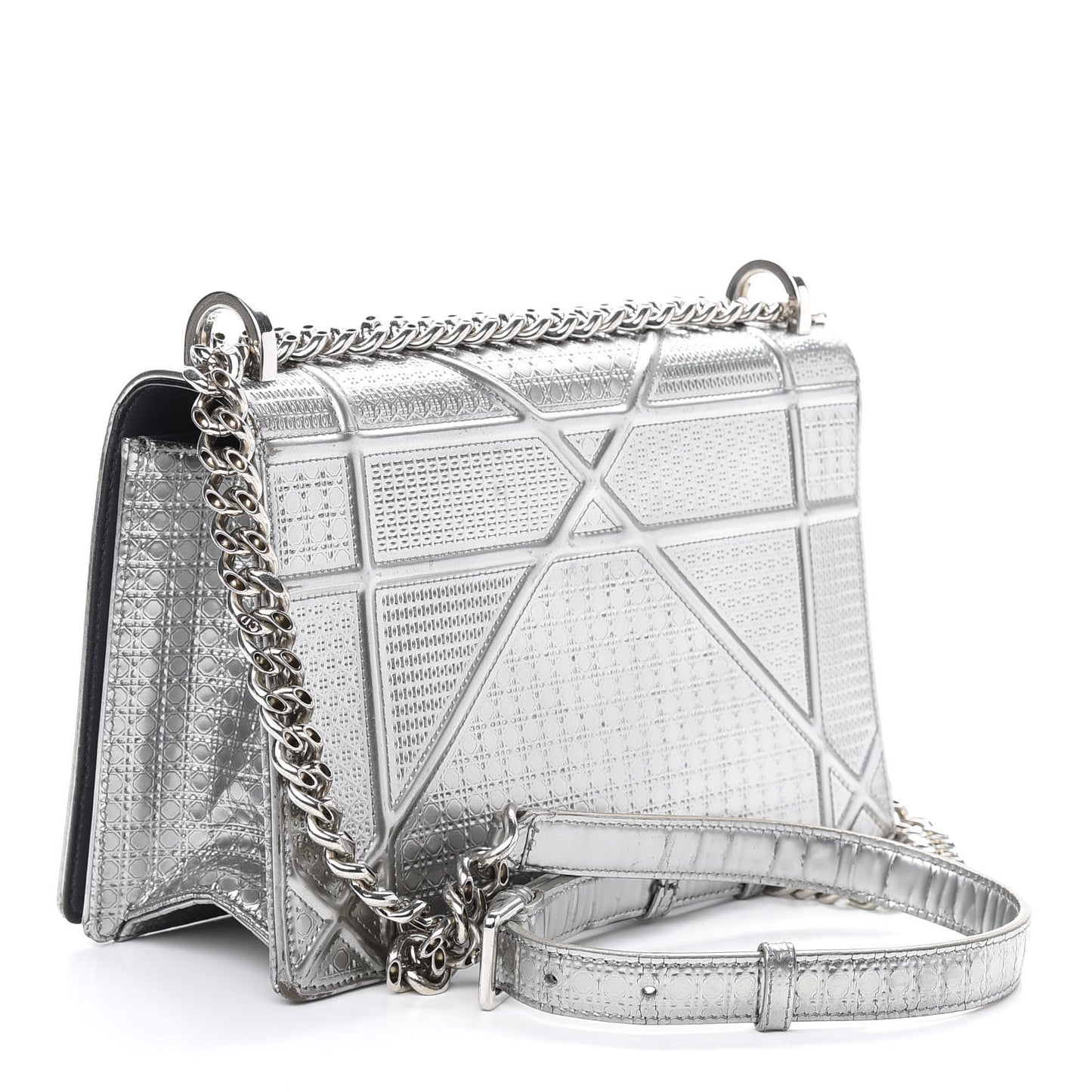 Metallic Patent Micro-Cannage Diorama Flap Bag Silver