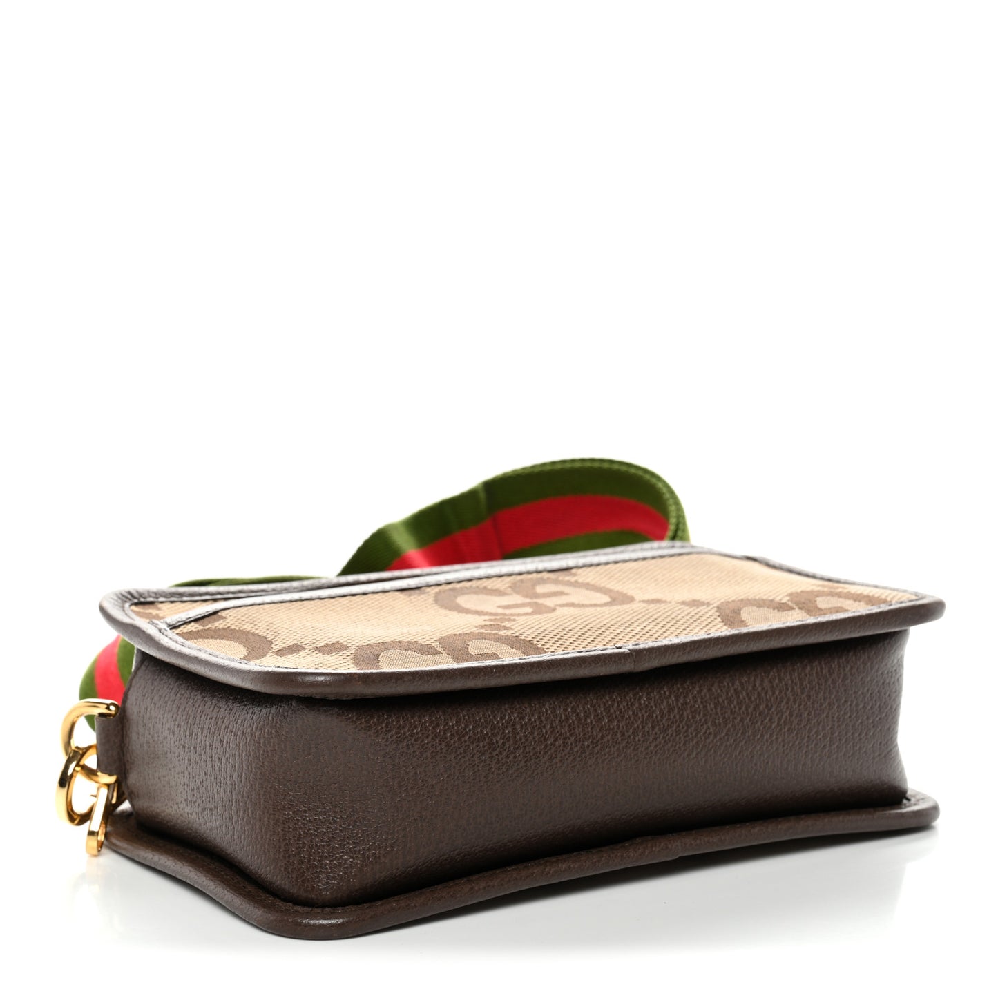 Monogram Jumbo GG Textured Dollar Calfskin Web Mini Crossbody Bag Camel Ebony New Acero