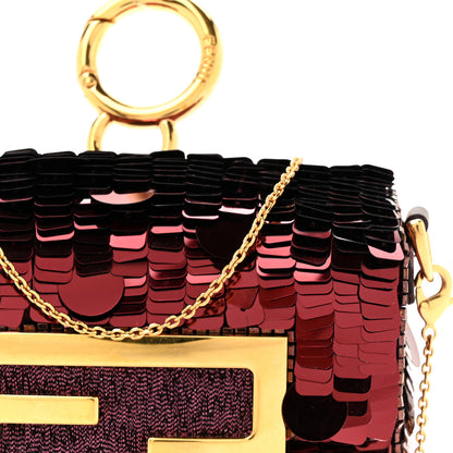 Fendi Sequin Paillettes Shiny Nappa Sex and the City Nano Maxi Buckle Baguette Charm Granata 8 of 11