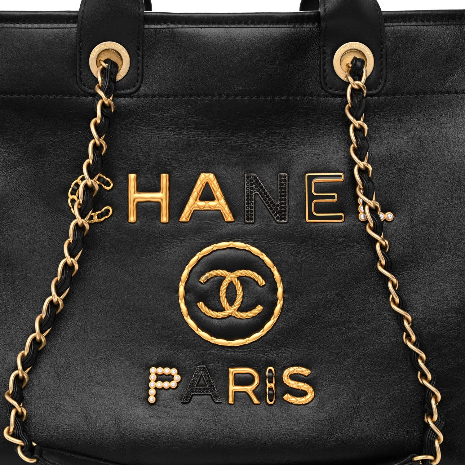 Chanel Aged Calfskin Medium Charms Deauville Tote Black 8 of 10