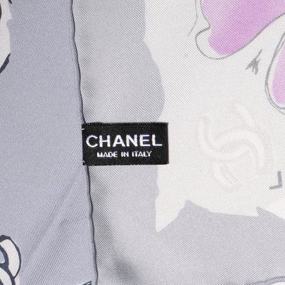 Chanel Silk CC Camellia Clover Heart Scarf Grey 4 of 5