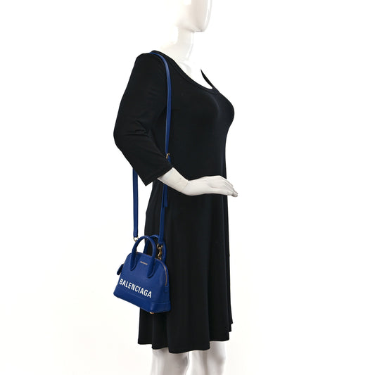 Signature Grained Calfskin Logo XXS Ville Top Handle Bag Bleu Roi White