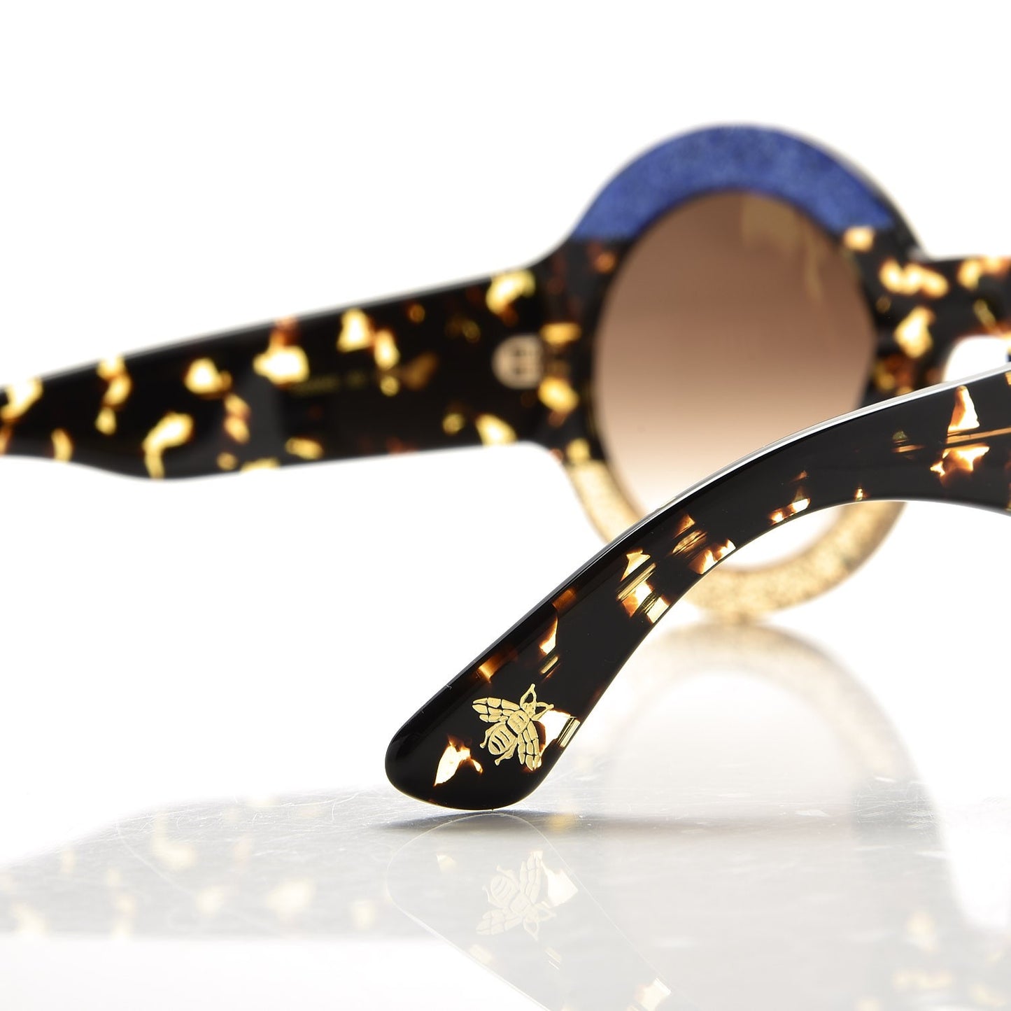Acetate Round Sunglasses GG0084S Blue Havana Brown