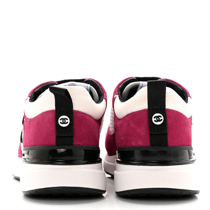 Chanel Mesh Suede Calfskin Womens CC Sneakers 37 White Dark Pink Grey 5 of 14