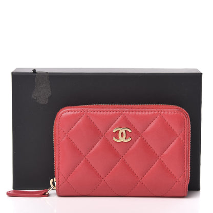 Chanel Lambskin Quilted Zip Around Coin Purse Wallet Dark Pink 10 of 10