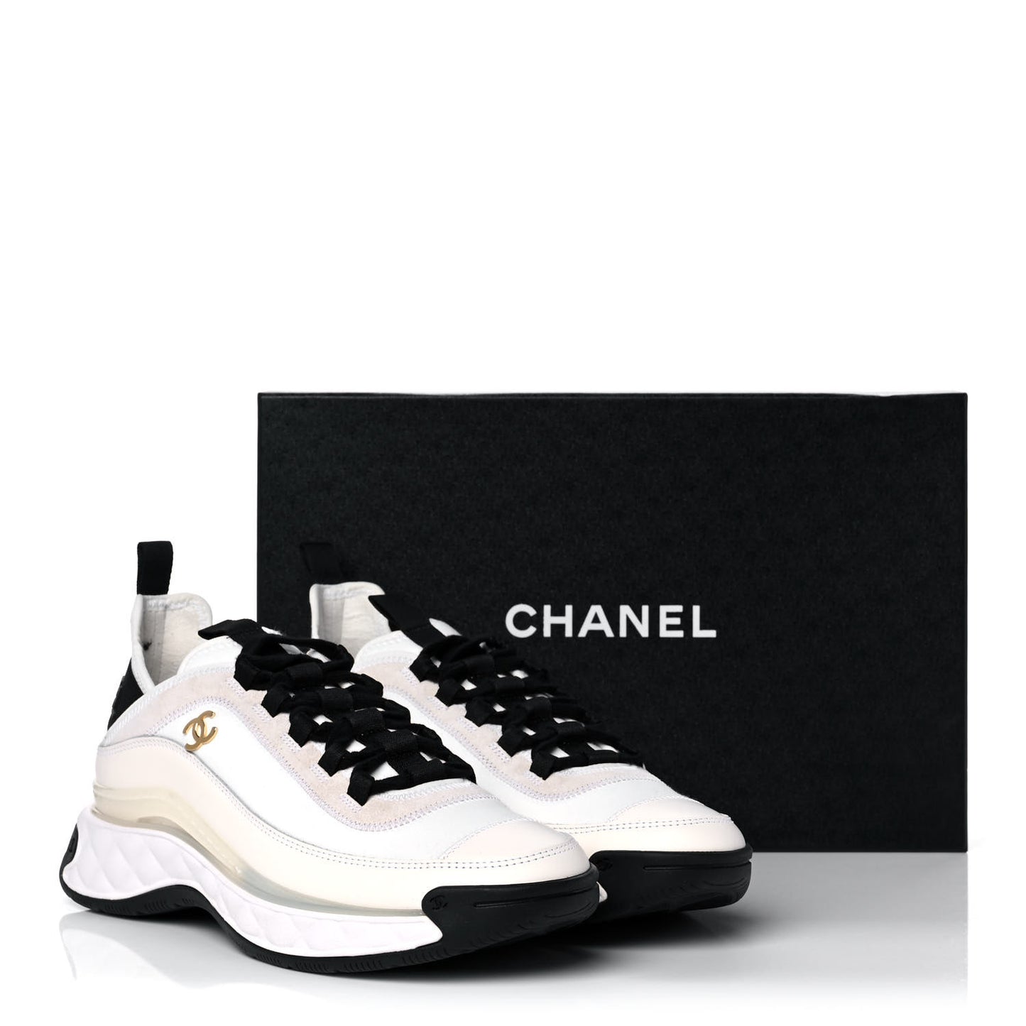 Velvet Calfskin Mixed Fibers CC Sneakers 38.5 Ivory Black