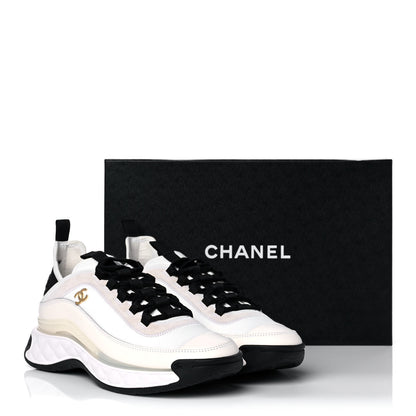 Chanel Velvet Calfskin Mixed Fibers CC Sneakers 38.5 Ivory Black 10 of 10