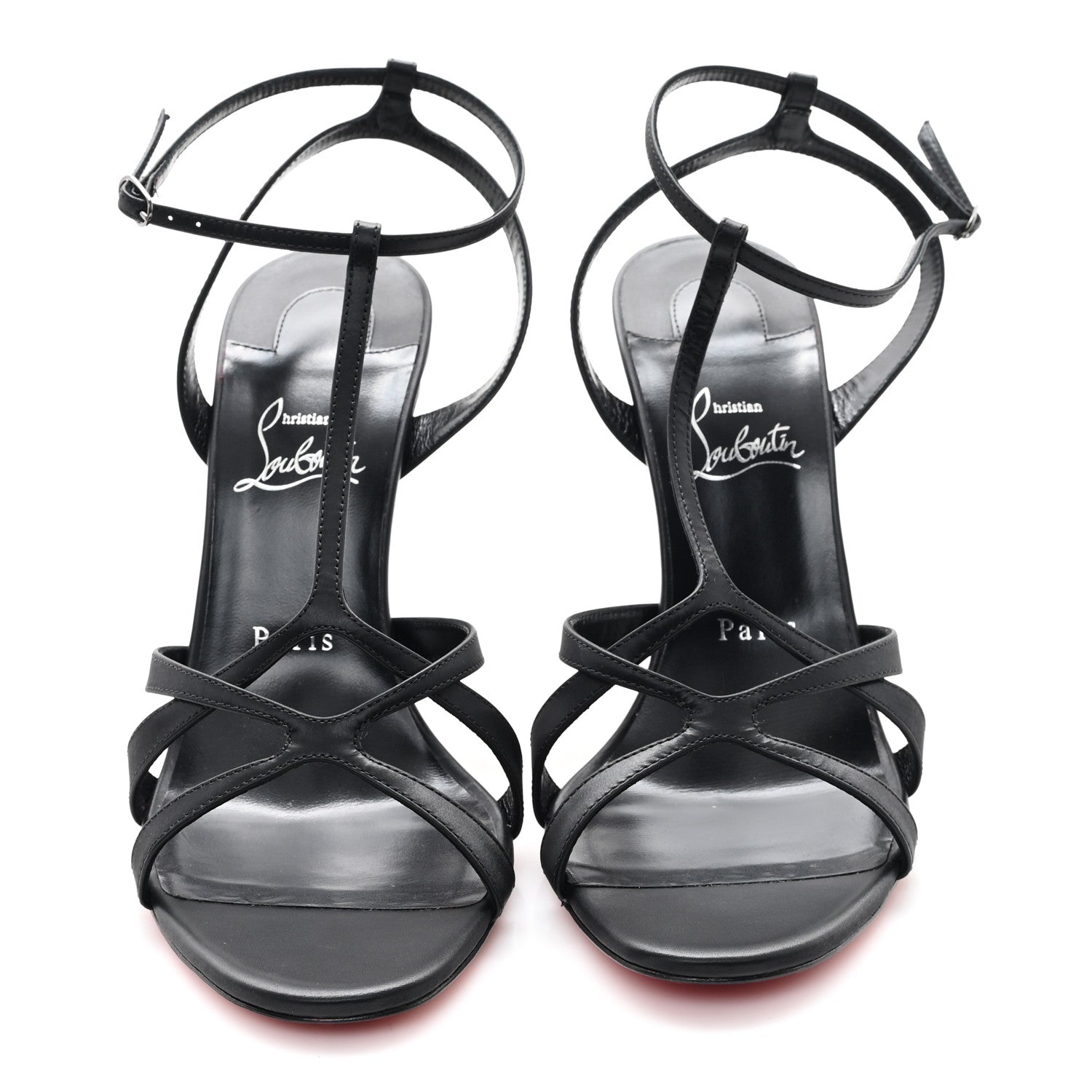 Christian Louboutin Kid Laminato Satin Tangueva 100 Sandals 41 Black 3 of 8