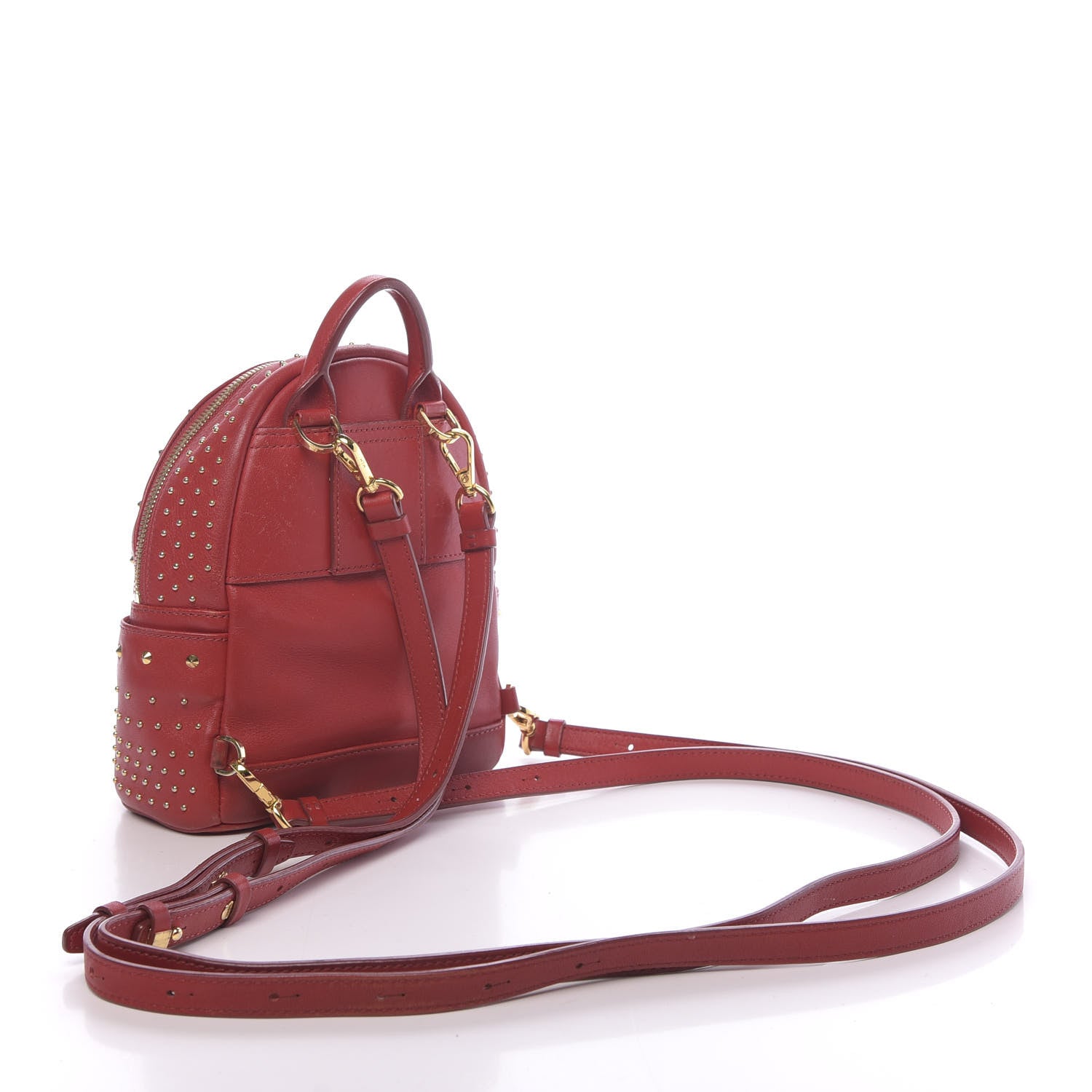 MCM Calfskin Stud X-Mini Stark Bebe Boo Backpack Red 2 of 15