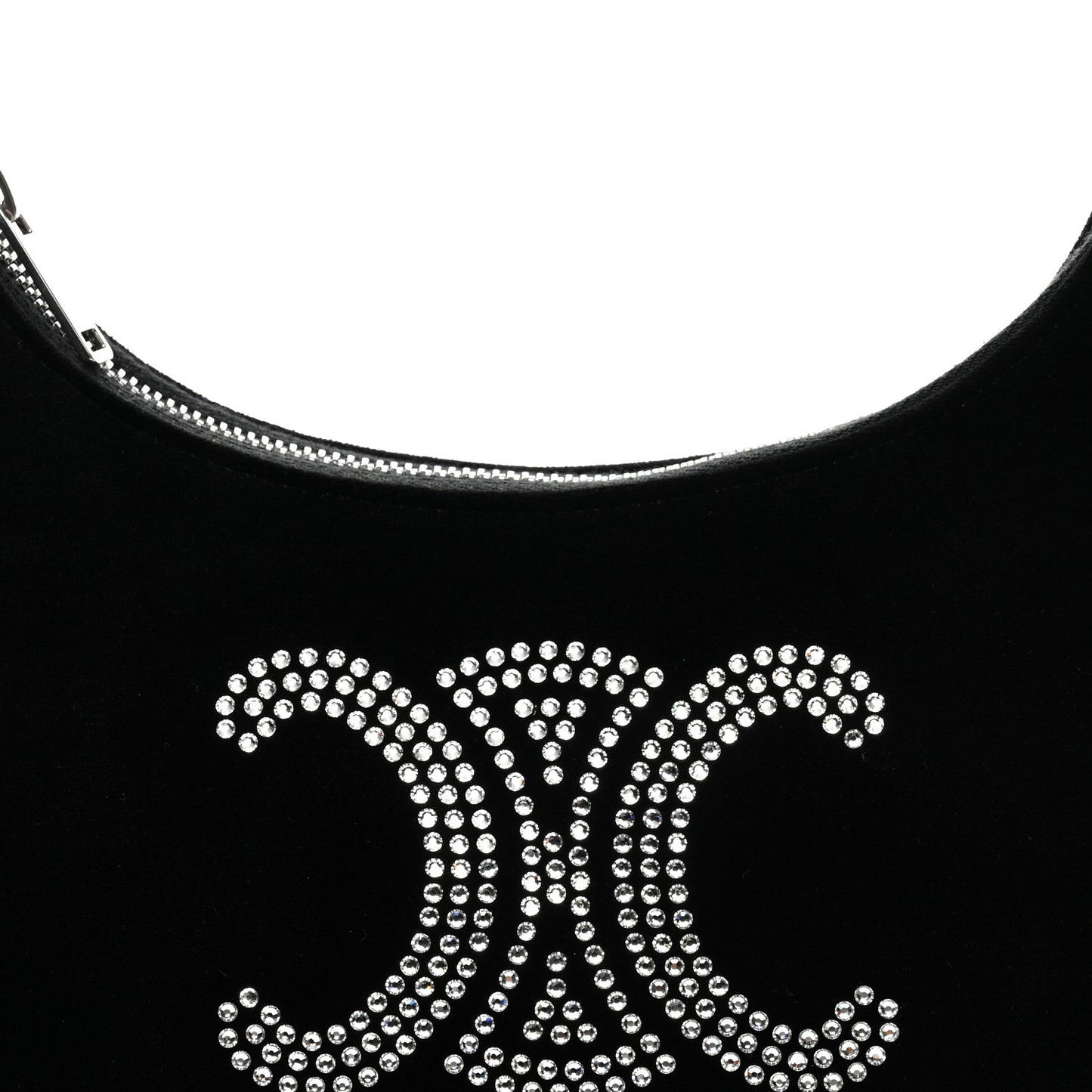 Velvet Strass Triomphe Ava Shoulder Bag Black