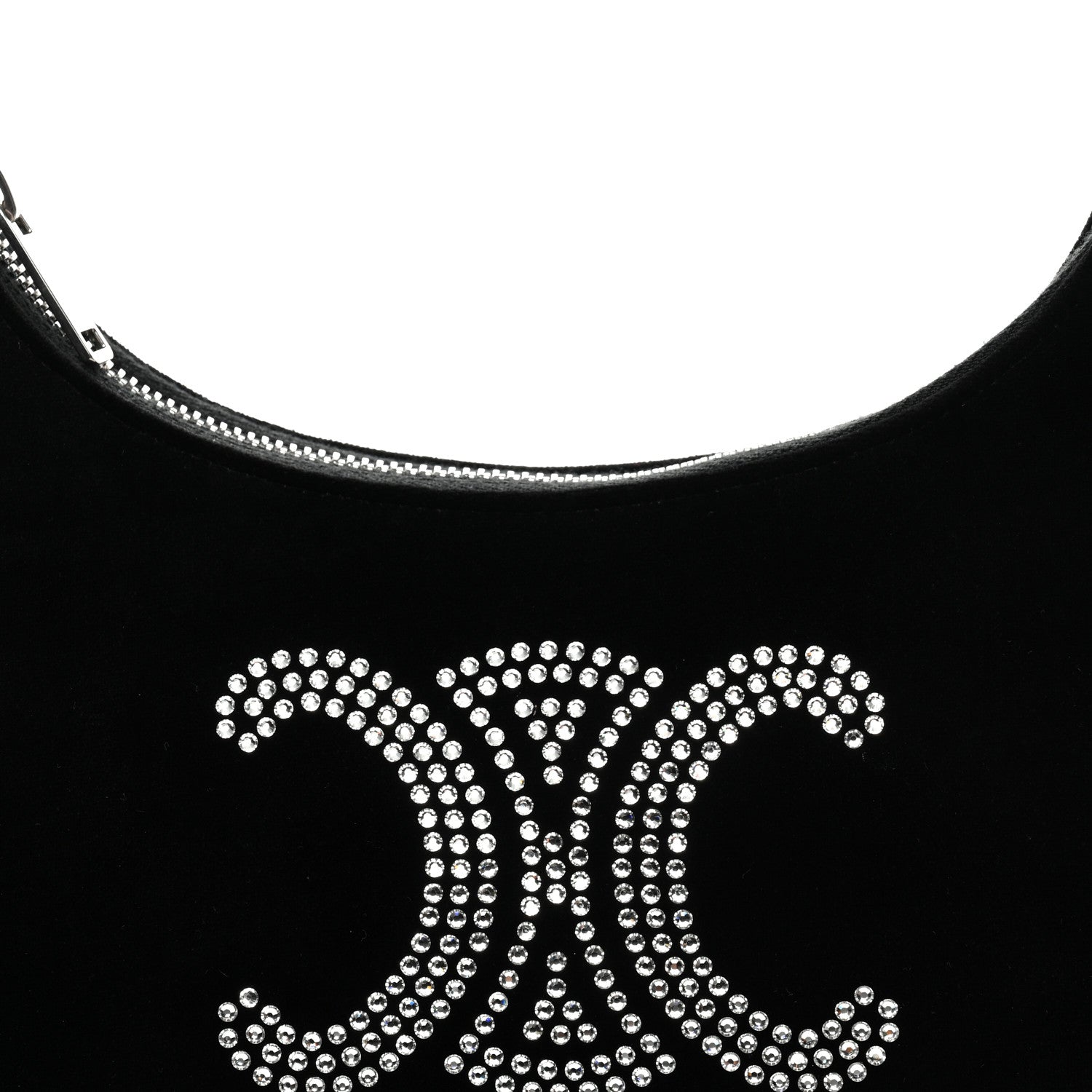 Celine Velvet Strass Triomphe Ava Shoulder Bag Black 8 of 10