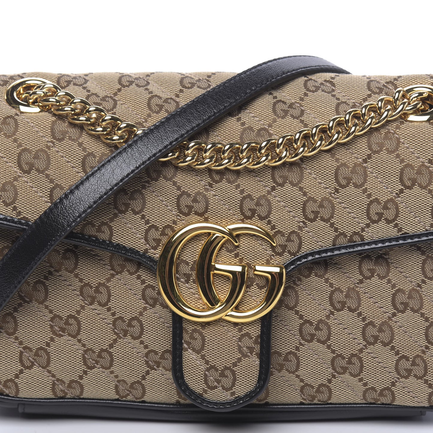 Monogram Matelasse Diagonal Small GG Marmont Shoulder Bag Beige Black