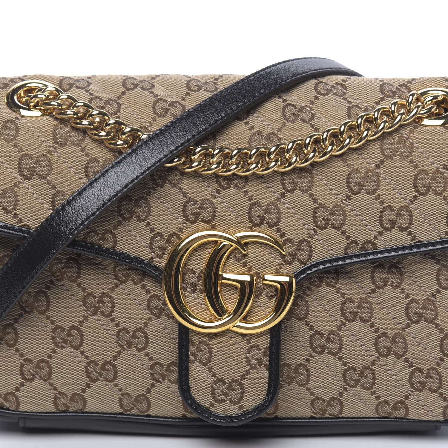 Gucci Monogram Matelasse Diagonal Small GG Marmont Shoulder Bag Beige Black 10 of 10