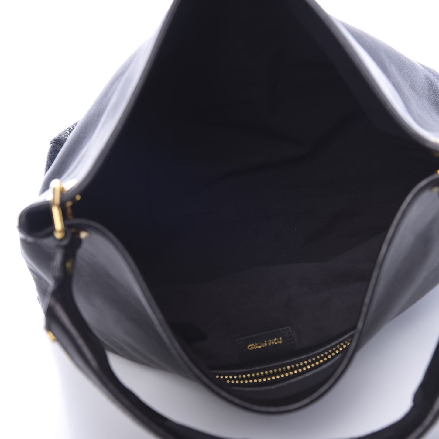 Calfskin Zipper Strap Hobo Black