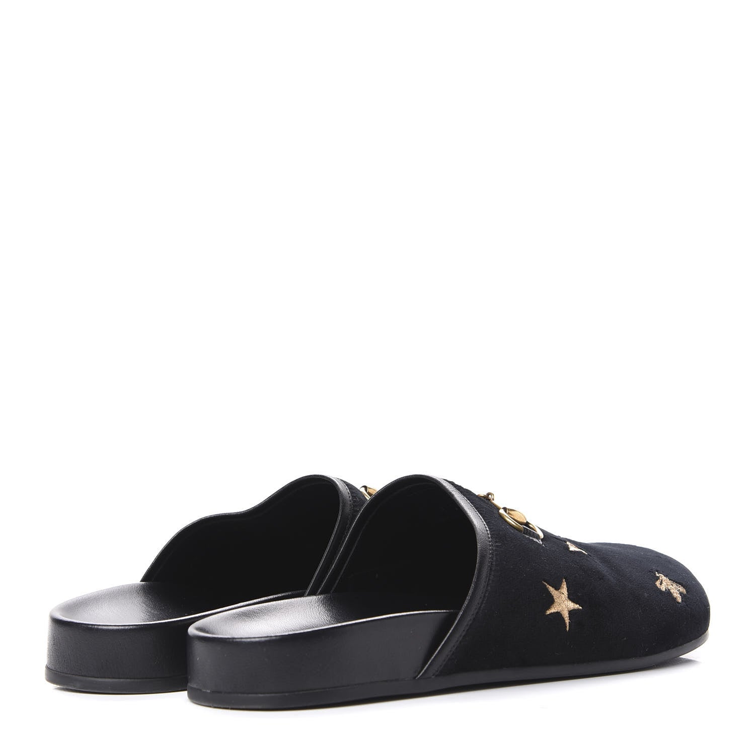 Gucci Softy Velvet Malaga Kid Bee Star Embroidered Womens Horsebit River Slippers 38 Black 3 of 10