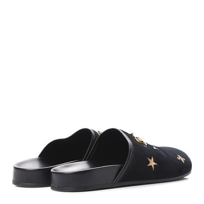 Gucci Softy Velvet Malaga Kid Bee Star Embroidered Womens Horsebit River Slippers 38 Black 3 of 10