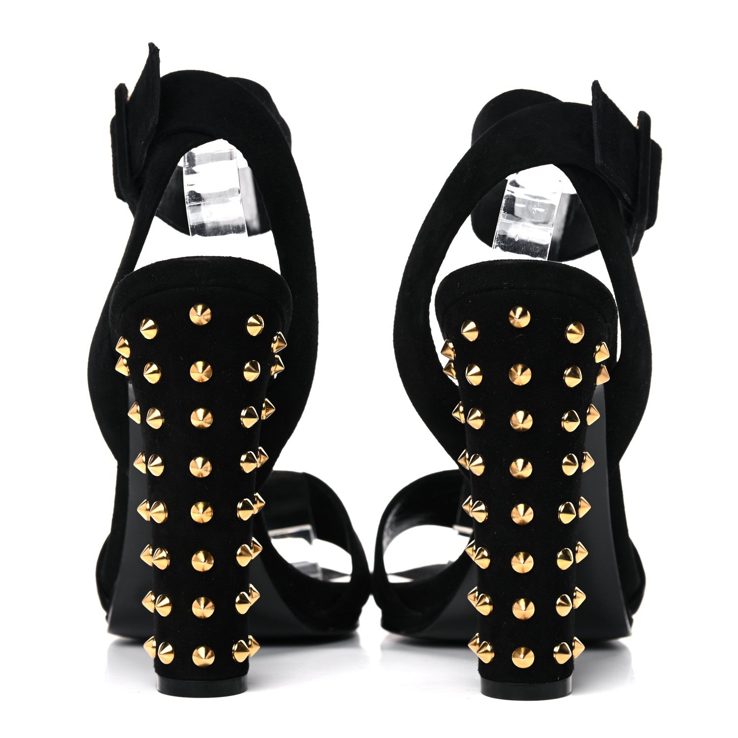 Gucci Kid Scamosciato Studded Buckle Platform Sandals 37 Black Gold 8 of 11