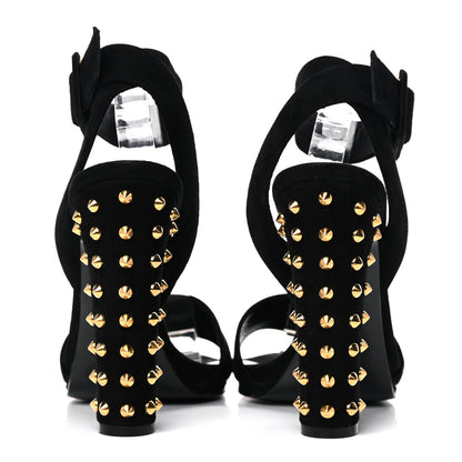 Gucci Kid Scamosciato Studded Buckle Platform Sandals 37 Black Gold 8 of 11