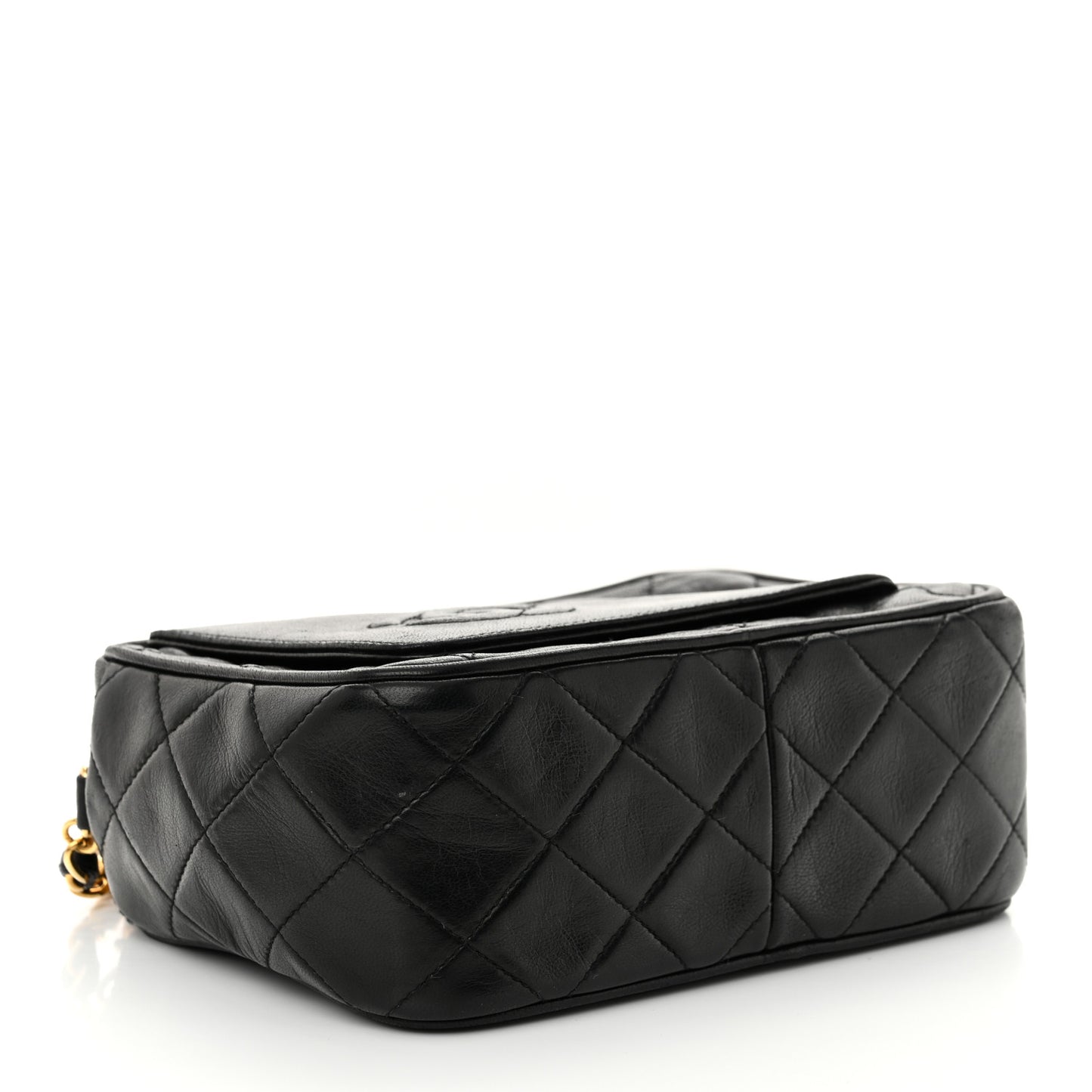 Lambskin Quilted Tassel Camera Case Black