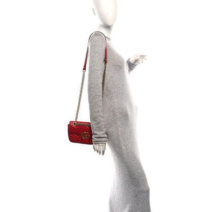Gucci Calfskin Matelasse Small GG Marmont Shoulder Bag Hibiscus Red 2 of 11