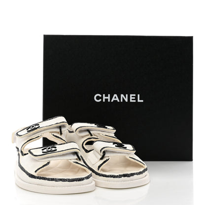Chanel Calfskin Printed Velcro Dad Sandals 35 White Black 14 of 14